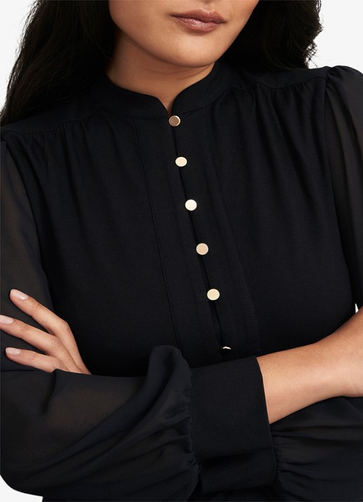 Hobbs Liberty midi tuniekjurk met pofmouwen - detail 4 zwart