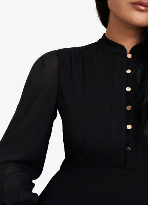 Hobbs Liberty midi tuniekjurk met pofmouwen - detail 6 zwart