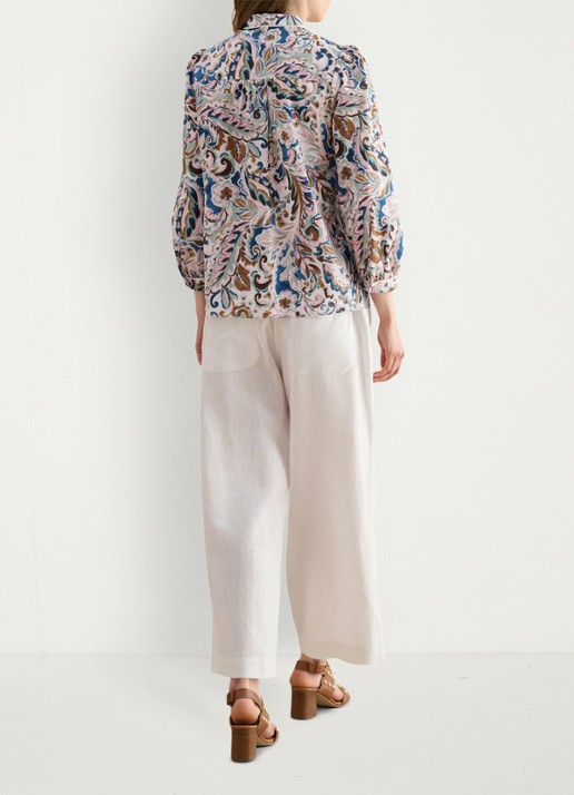 Hobbs Lillie high waist cropped loose fit pantalon van linnen - achterkant 5 wit