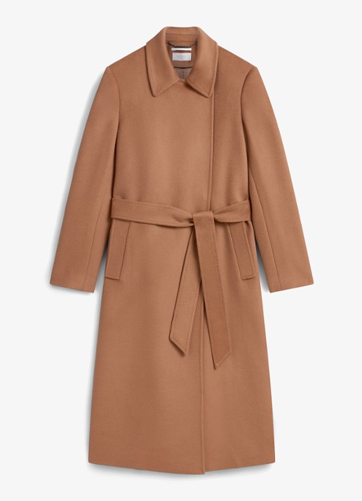 Hobbs Livia mantel van wol met strikceintuur - voorkant 5 camel