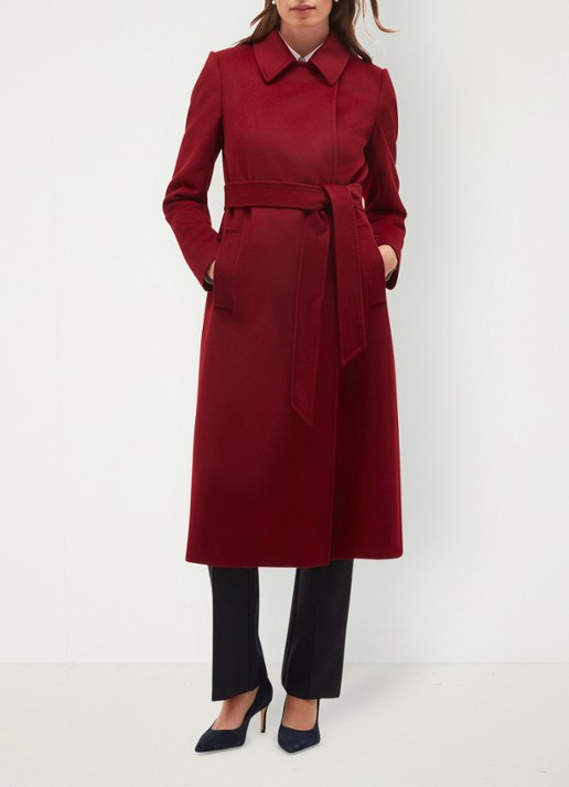 Hobbs Livia mantel van wol met strikceintuur - voorkant 3 donkerrood