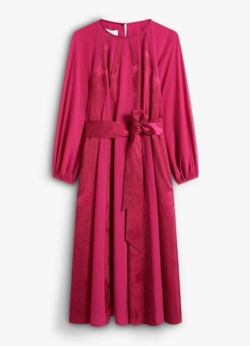 Hobbs Loren midi jurk met strikceintuur - voorkant 5 roze