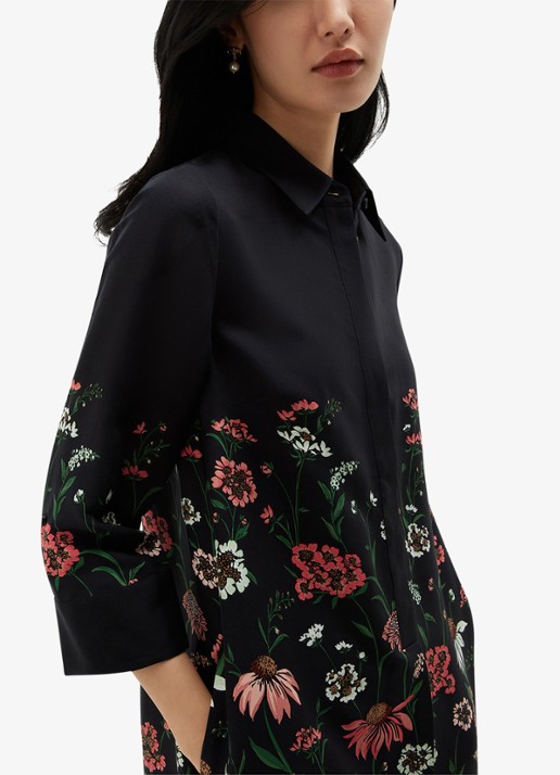 Hobbs Marci mini blousejurk met bloemenprint - detail 2 donkerblauw