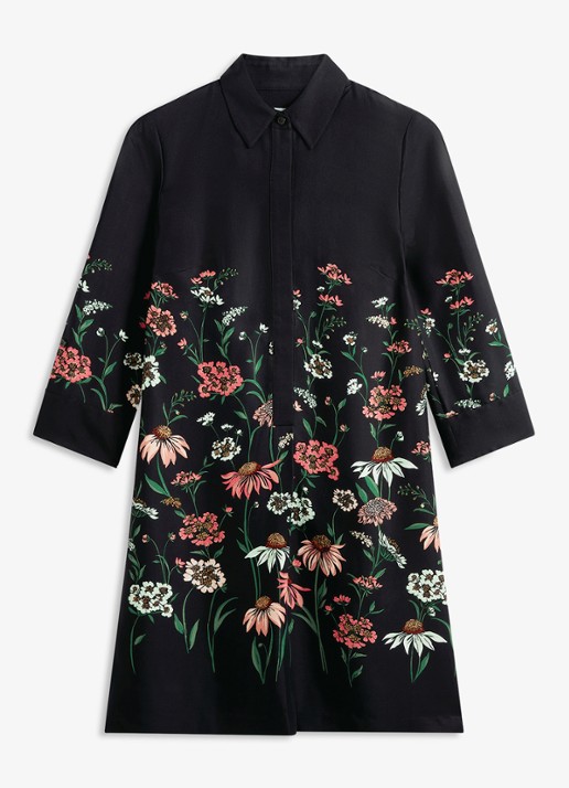 Hobbs Marci mini blousejurk met bloemenprint - voorkant 6 donkerblauw
