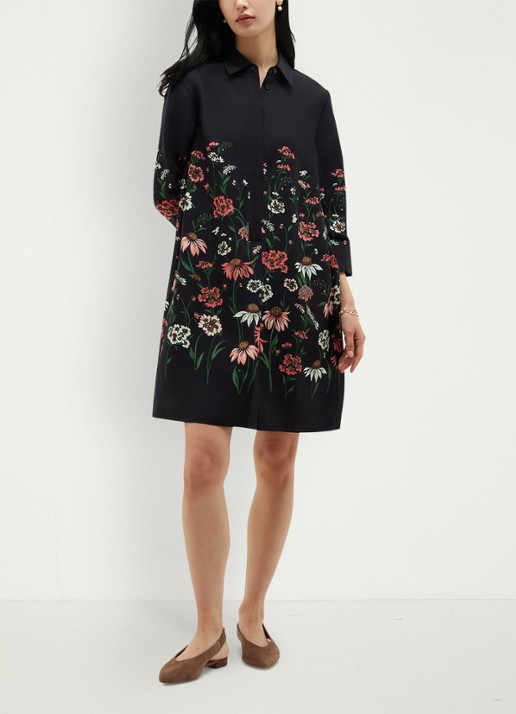 Hobbs Marci mini blousejurk met bloemenprint - voorkant 7 donkerblauw