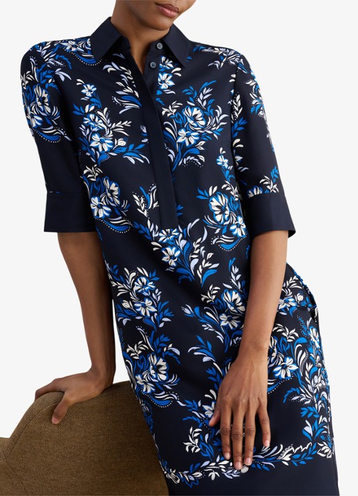 Hobbs Marciella mini tuniekjurk met bloemenprint - detail 2 donkerblauw