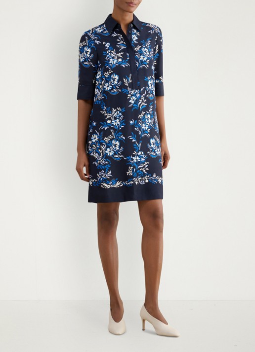 Hobbs Marciella mini tuniekjurk met bloemenprint - voorkant 6 donkerblauw