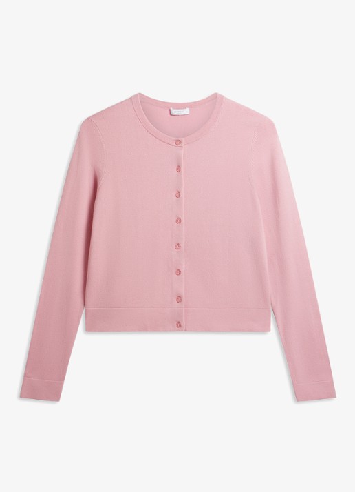 Hobbs Michelle fijngebreid vest met ronde hals - voorkant roze