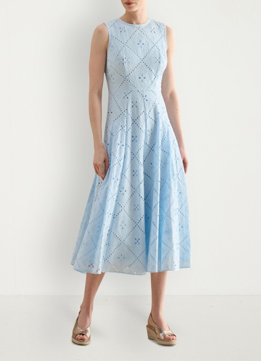 Hobbs Midi jurk met borduring - voorkant 3 lichtblauw