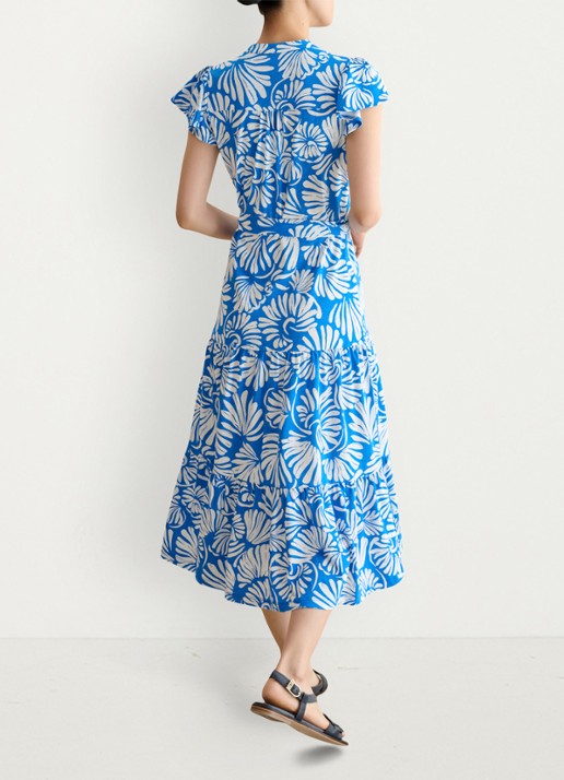 Hobbs Midi jurk met strikceintuur en print - achterkant 6 blauw