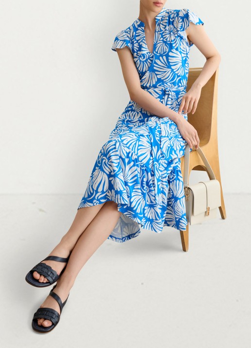 Hobbs Midi jurk met strikceintuur en print - detail 4 blauw