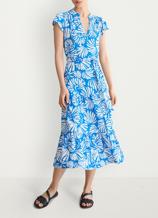 Hobbs Midi jurk met strikceintuur en print - voorkant 2 blauw