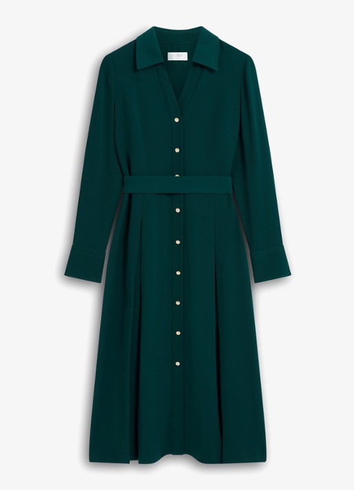 Hobbs Mylie midi blouse jurk met ceintuur - voorkant groen