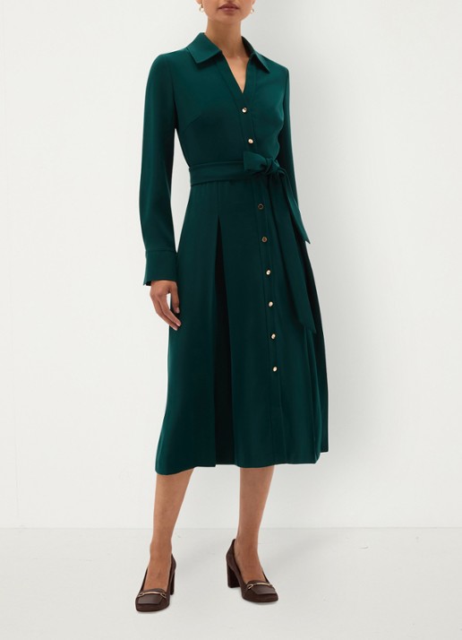 Hobbs Mylie midi blouse jurk met ceintuur - voorkant 2 groen
