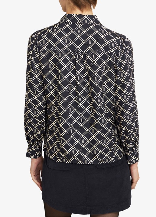 Hobbs Paulina blouse met grafische print  - achterkant donkerblauw
