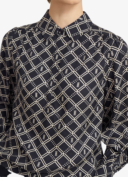 Hobbs Paulina blouse met grafische print  - detail 5 donkerblauw
