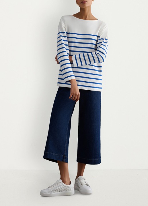 Hobbs Sian longsleeve met streepprint - voorkant 3 blauw