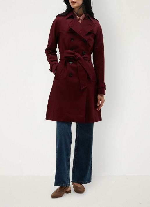 Hobbs Skylar double-breasted trenchcoat met strikceintuur - voorkant 7 bordeauxrood