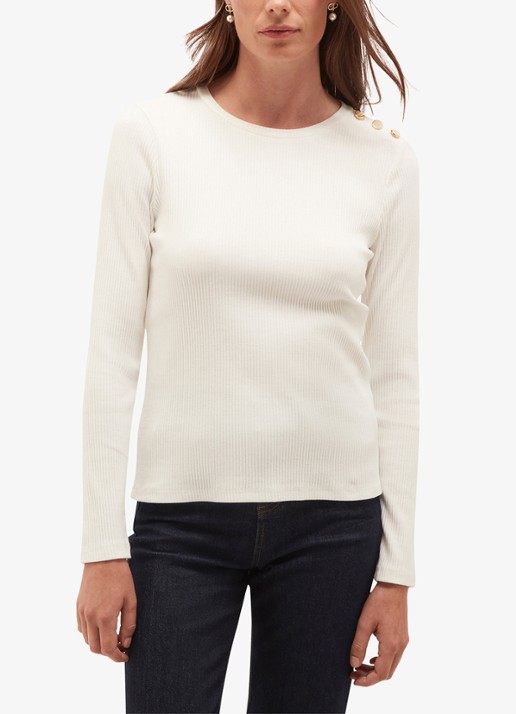 Hobbs Tamsin ribgebreide longsleeve met sierknopen - voorkant 4 ivoor