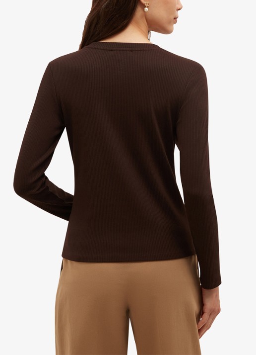 Hobbs Tamsin ribgebreide longsleeve met sierknopen - achterkant 5 bruin