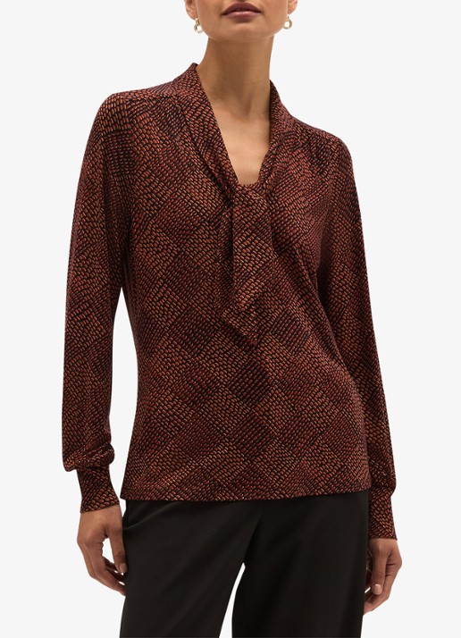 Hobbs Tarini top met print en sjaalkraag - voorkant 6 rood