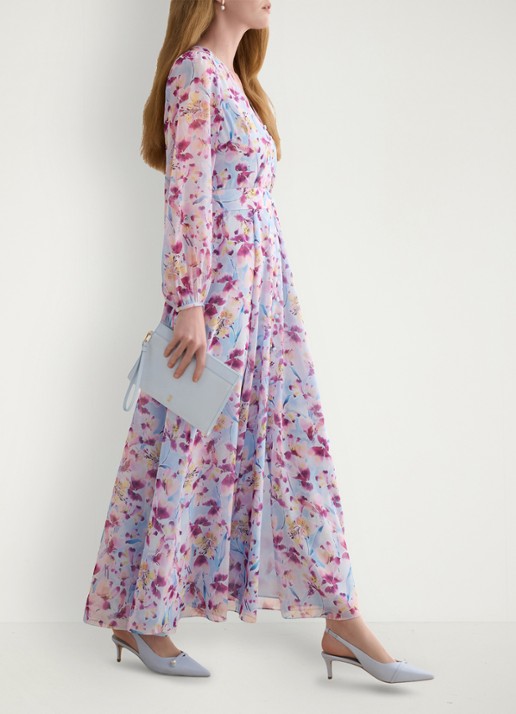 Hobbs Thea maxi blousejurk met bloemenprint en pofmouw - detail 5 lichtblauw