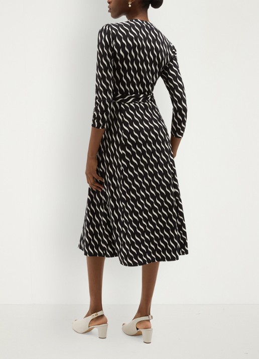 Hobbs Theodora midi jurk met grafische print - achterkant 4 donkerblauw