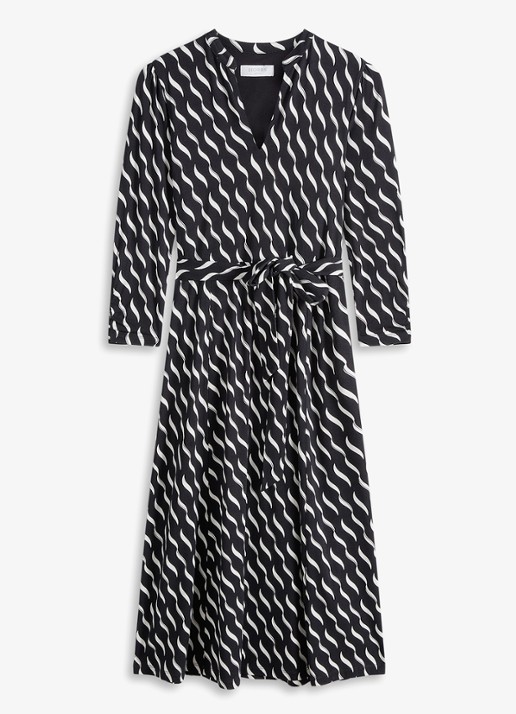 Hobbs Theodora midi jurk met grafische print - voorkant 5 donkerblauw