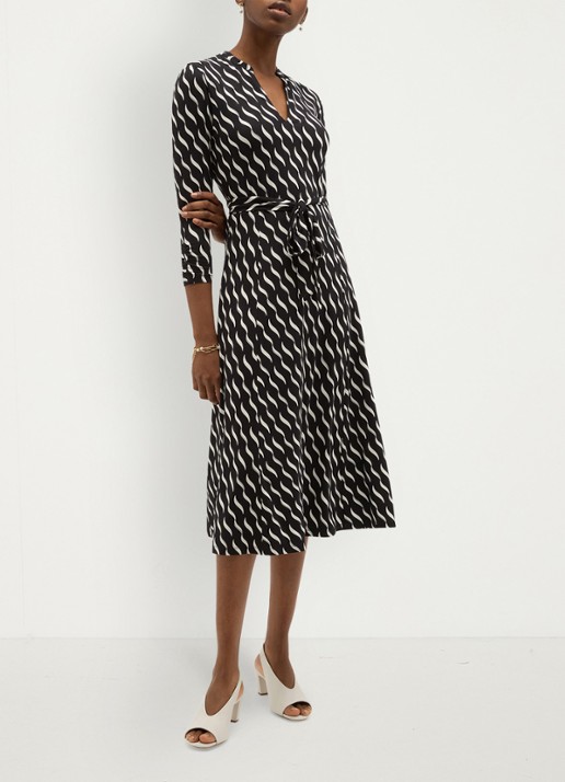 Hobbs Theodora midi jurk met grafische print - voorkant 6 donkerblauw