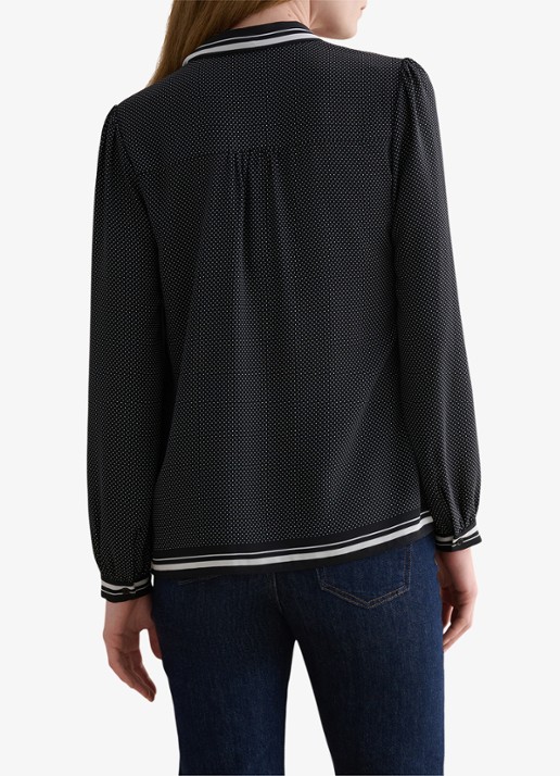 Hobbs Valerie blouse met stippenprint en sjaalkraag - achterkant 2 donkerblauw