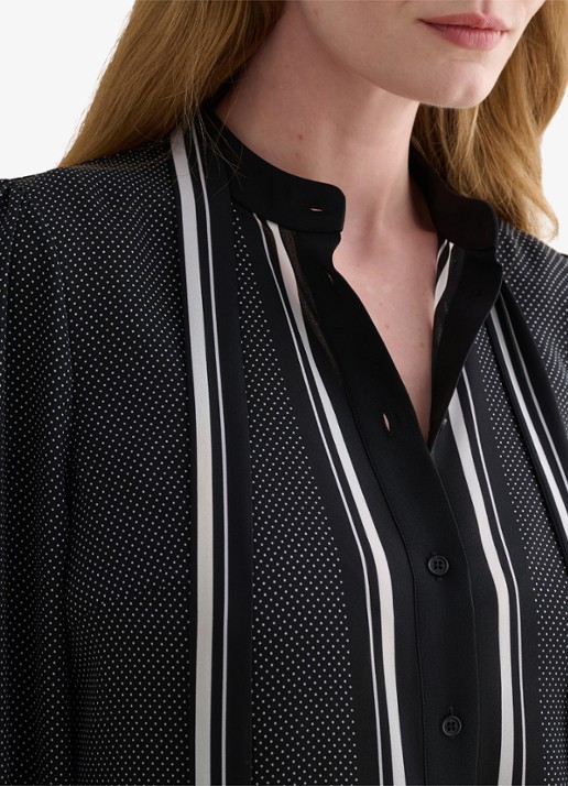 Hobbs Valerie blouse met stippenprint en sjaalkraag - detail 5 donkerblauw
