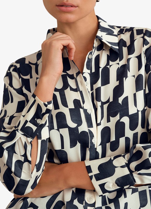 Hobbs Velma blouse met grafische print - detail 5 donkerblauw