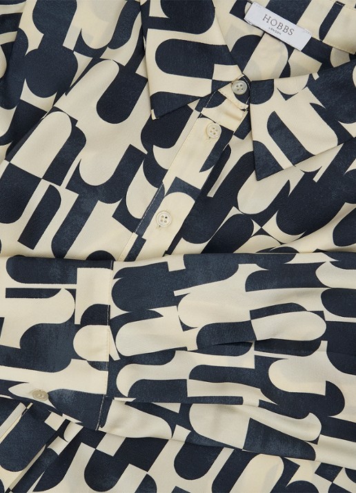 Hobbs Velma blouse met grafische print - detail 6 donkerblauw