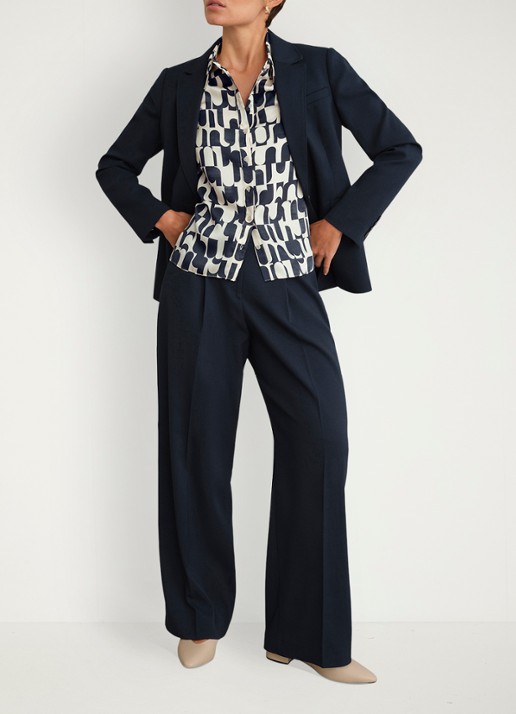 Hobbs Velma blouse met grafische print - voorkant 3 donkerblauw