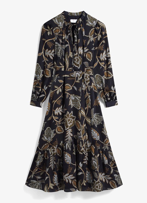 Hobbs Vespa midi jurk met bloemenprint - voorkant 2 donkerblauw