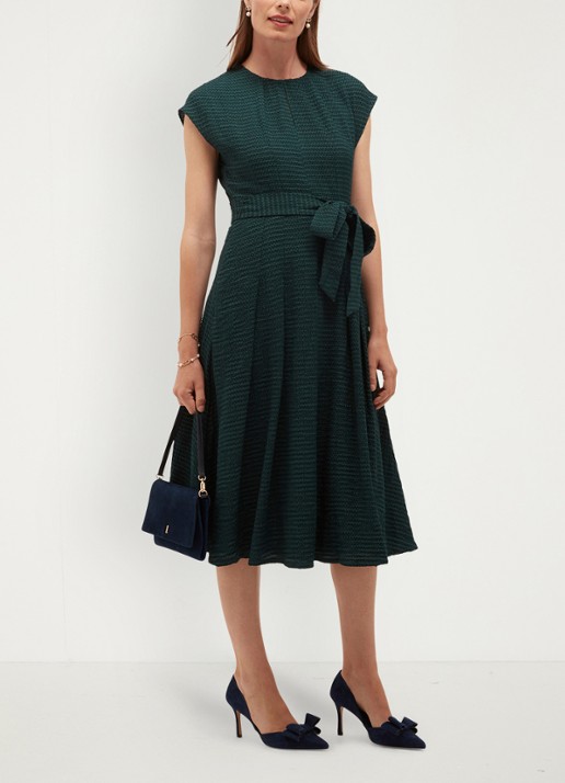 Hobbs Viviene midi jurk met strikceintuur - detail 2 groen