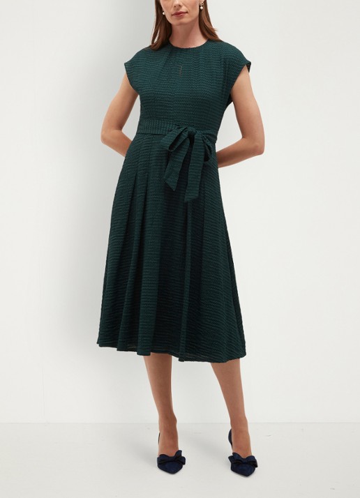 Hobbs Viviene midi jurk met strikceintuur - voorkant 6 groen