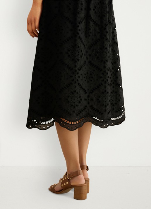 Hobbs Willa midi blousejurk met broderie en steekzakken - detail 2 zwart