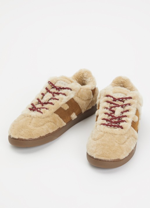 Hogan Cool Shearling sneaker van schapenvacht met details van nubuck - detail beige
