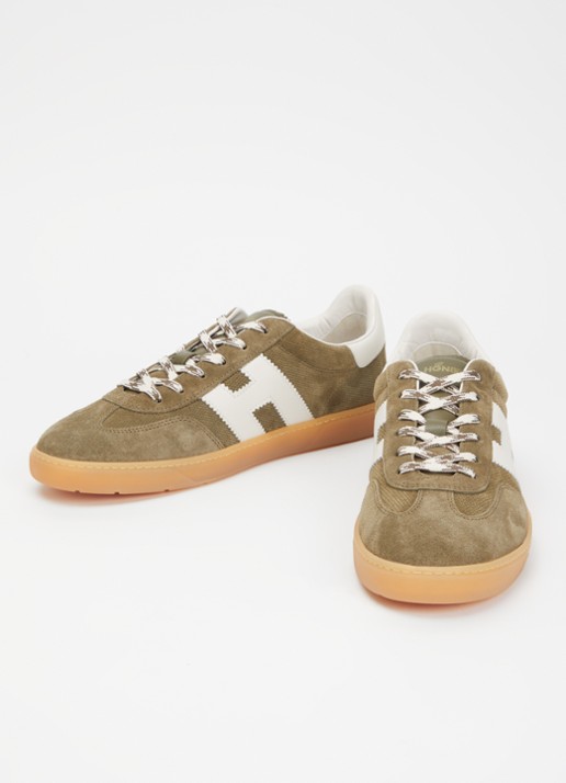Hogan Cool sneaker van leer met suède details - detail mosgroen