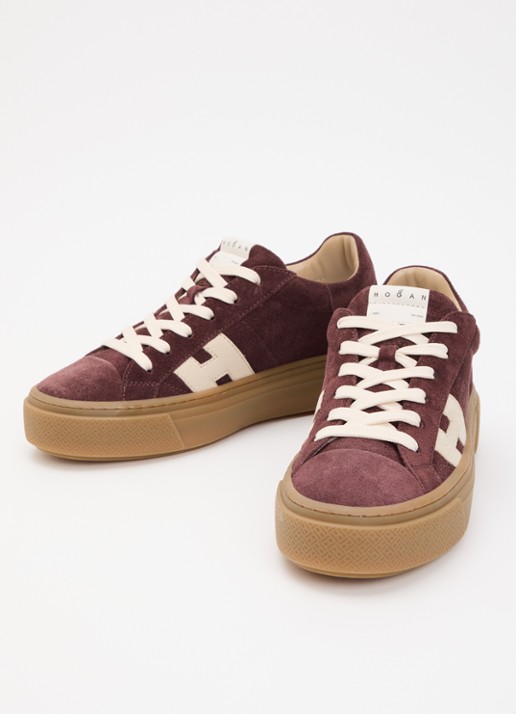 Hogan Crosswind H705 sneaker van suède met plateauzool - detail 3 bordeauxrood