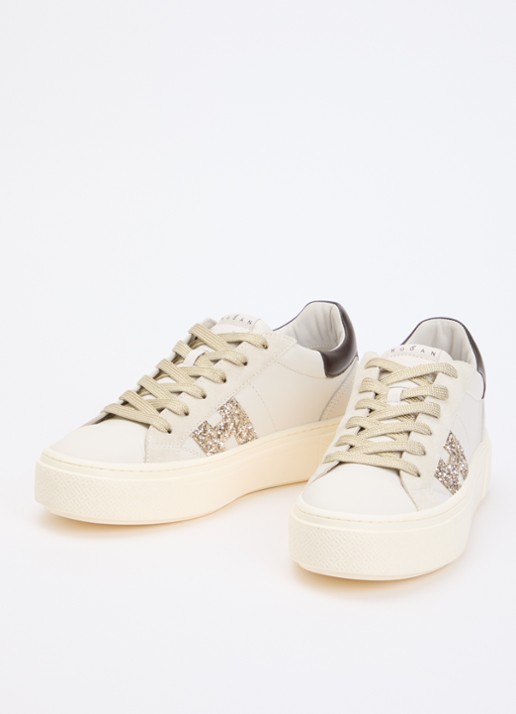 Hogan Crosswind sneaker van leer met suède details - detail gebroken wit