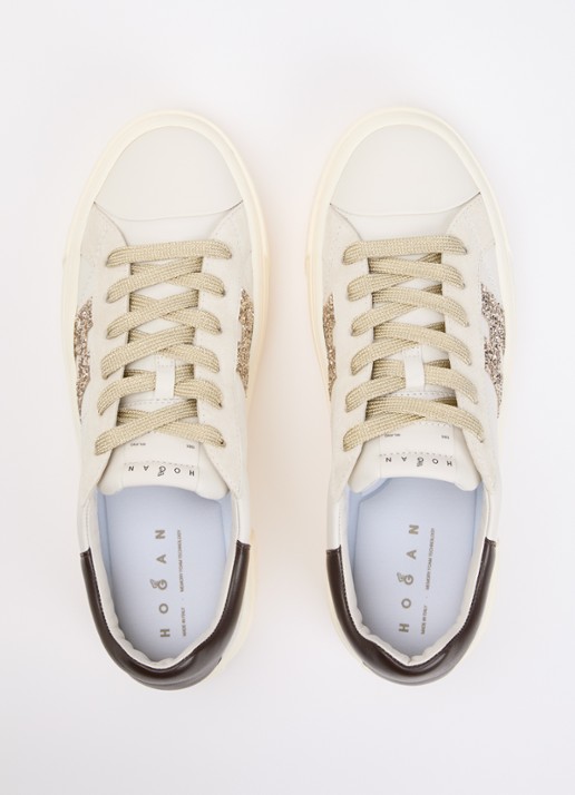 Hogan Crosswind sneaker van leer met suède details - detail 2 gebroken wit