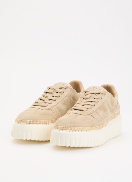 Hogan H-Stripes sneaker van suède met plateauzool - detail 2 beige