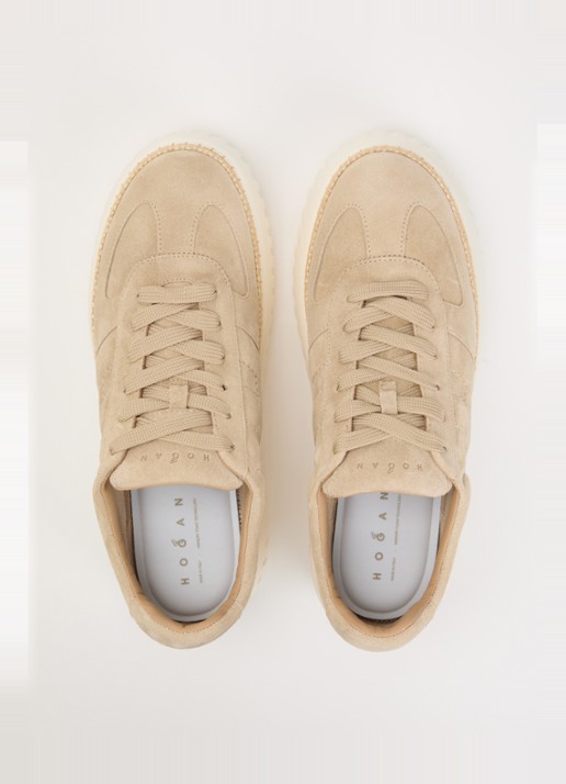 Hogan H-Stripes sneaker van suède met plateauzool - detail 3 beige