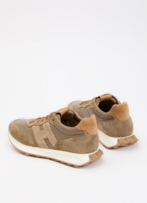 Hogan H601 sneaker van leer met details van suède - achterkant 2 lichtbruin
