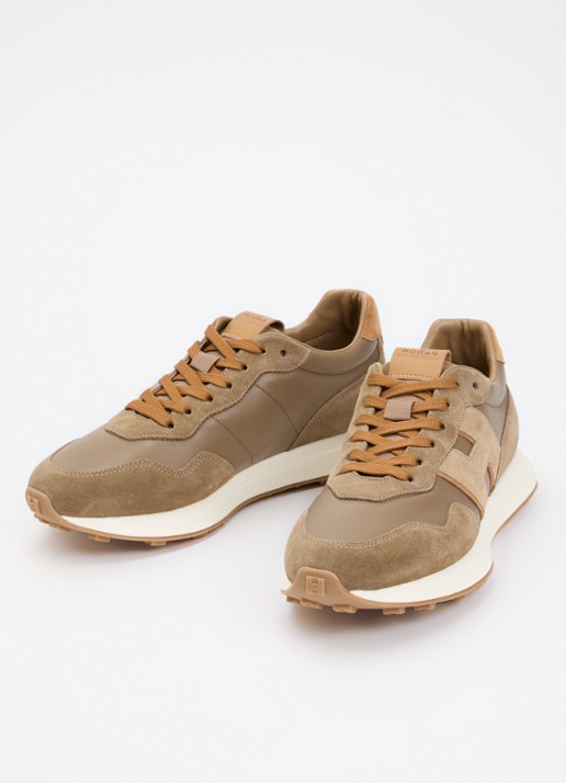 Hogan H601 sneaker van leer met details van suède - detail 3 lichtbruin