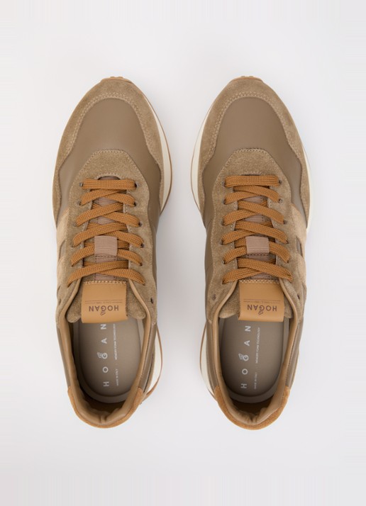 Hogan H601 sneaker van leer met details van suède - detail 4 lichtbruin