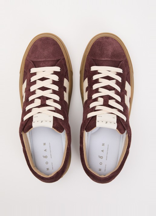 Hogan H705 sneaker van suède met plateauzool - detail 3 bordeauxrood