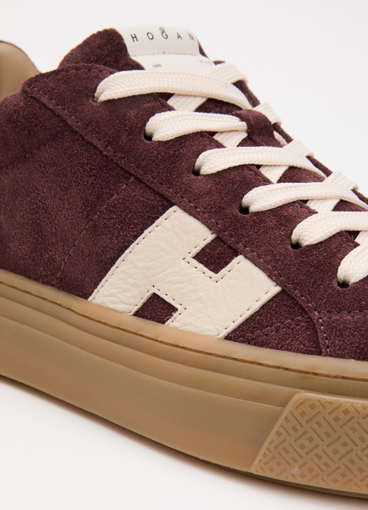 Hogan H705 sneaker van suède met plateauzool - detail 5 bordeauxrood